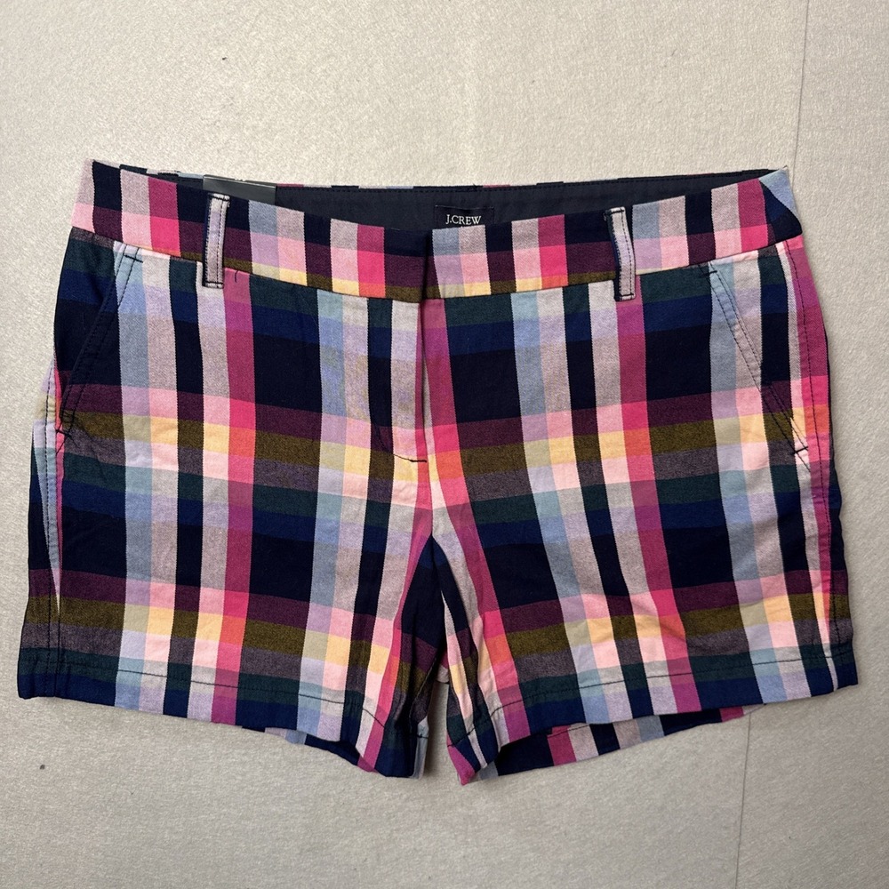 J. Crew Women's Sz. 10 Multicolor Navy/ Pink/ Blue Plaid Shorts